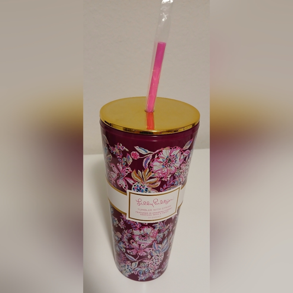NWT Lilly Pulitzer Floral Tumbler With Straw - Picture 7 of 12